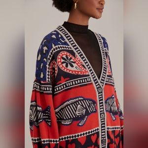 Navy Mixed Prints Knit Cardigan
